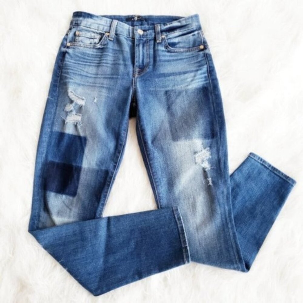 7 For All Mankind Women's Skinny Jeans - Patchwork Medium Blue Wash